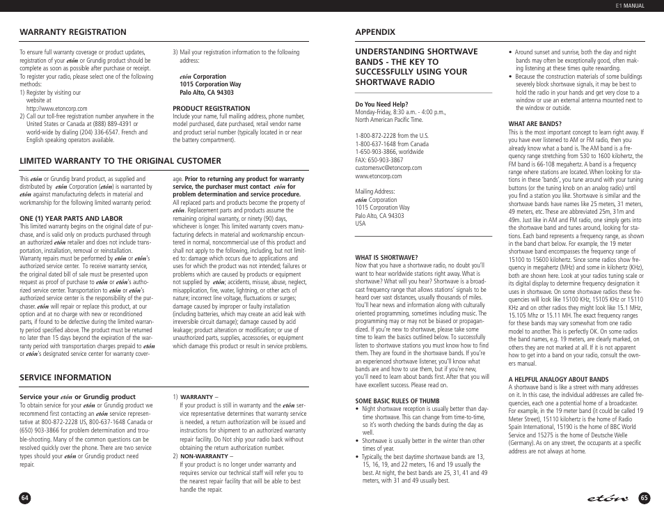 Eton E1 User Manual | Page 33 / 40
