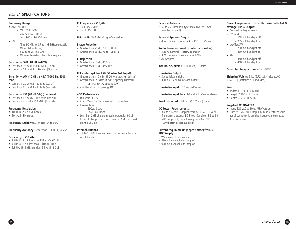 Eton E1 User Manual | Page 38 / 40