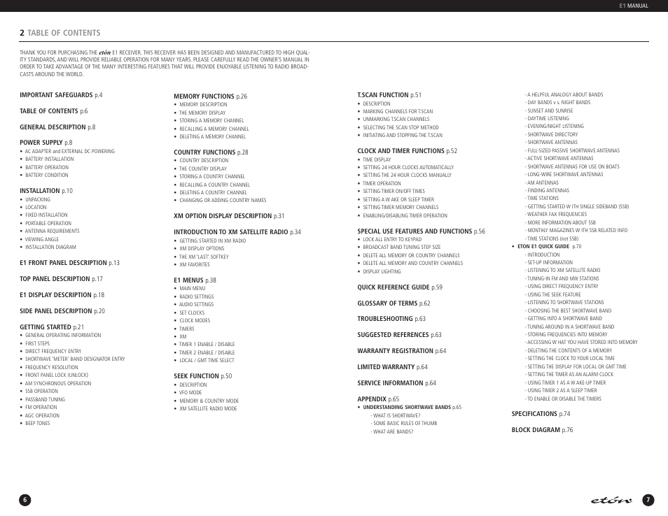 2table of contents | Eton E1 User Manual | Page 4 / 40