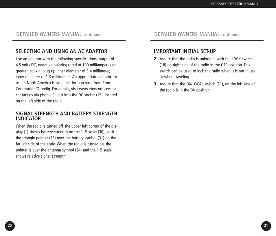 Eton YB550PEO User Manual | Page 11 / 128