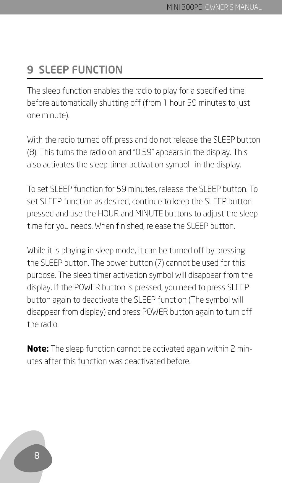 9 sleep function | Eton 300PE User Manual | Page 10 / 19