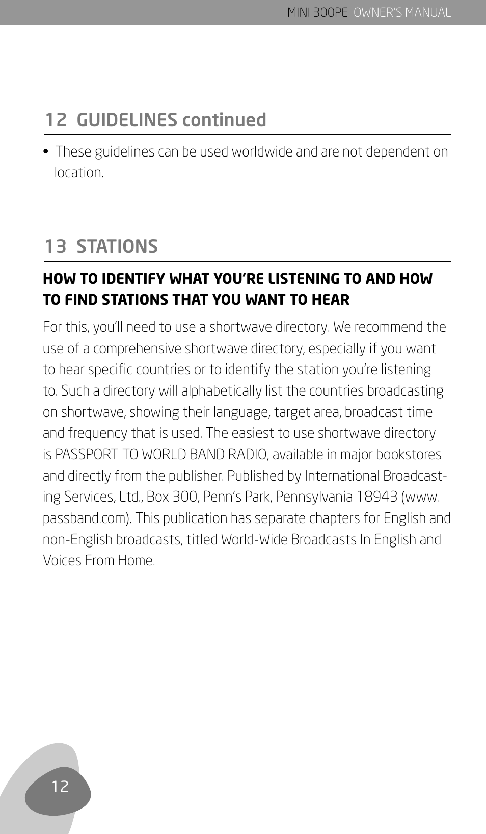12 guidelines continued 13 stations | Eton 300PE User Manual | Page 14 / 19