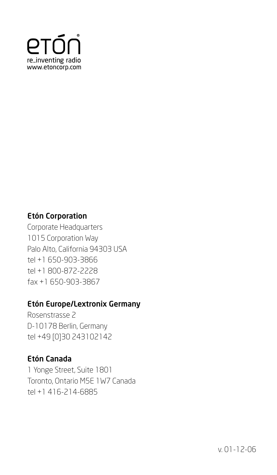 Eton 300PE User Manual | Page 19 / 19