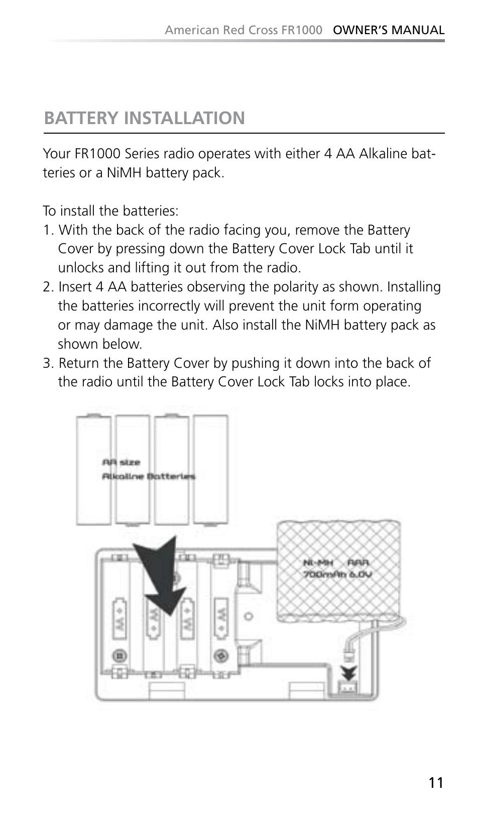 Battery installation | Eton FR1000 User Manual | Page 11 / 66
