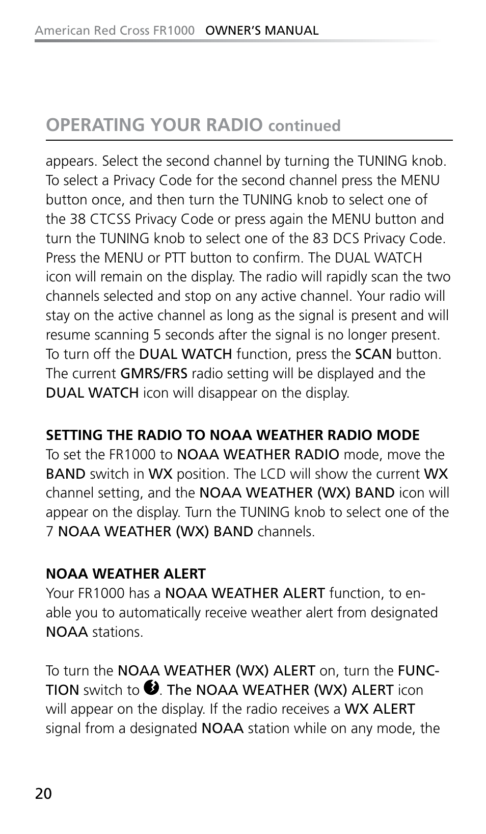 Operating your radio | Eton FR1000 User Manual | Page 20 / 66