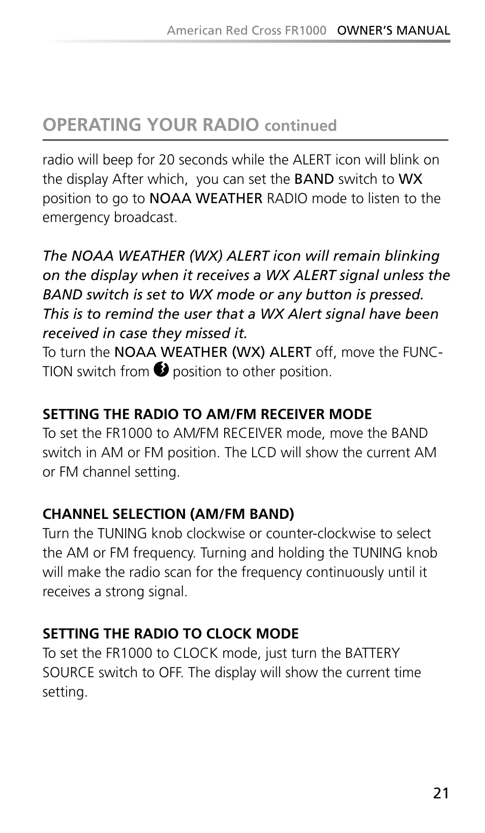 Operating your radio | Eton FR1000 User Manual | Page 21 / 66