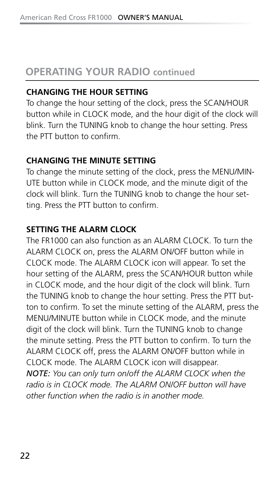 Operating your radio | Eton FR1000 User Manual | Page 22 / 66