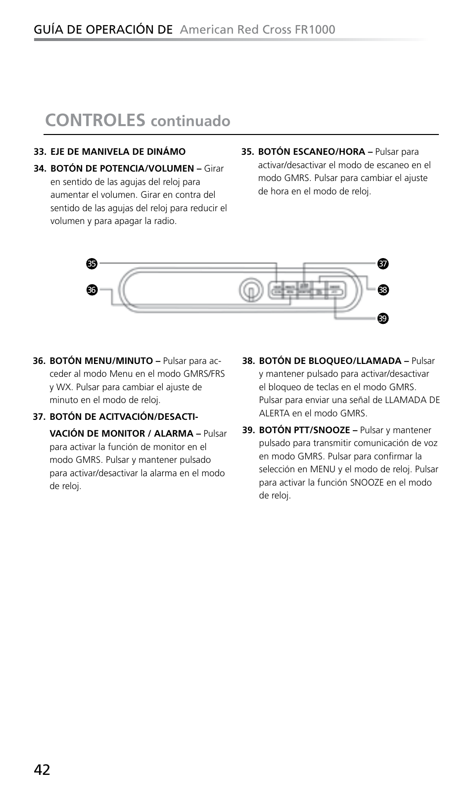 Controles, Continuado | Eton FR1000 User Manual | Page 42 / 66