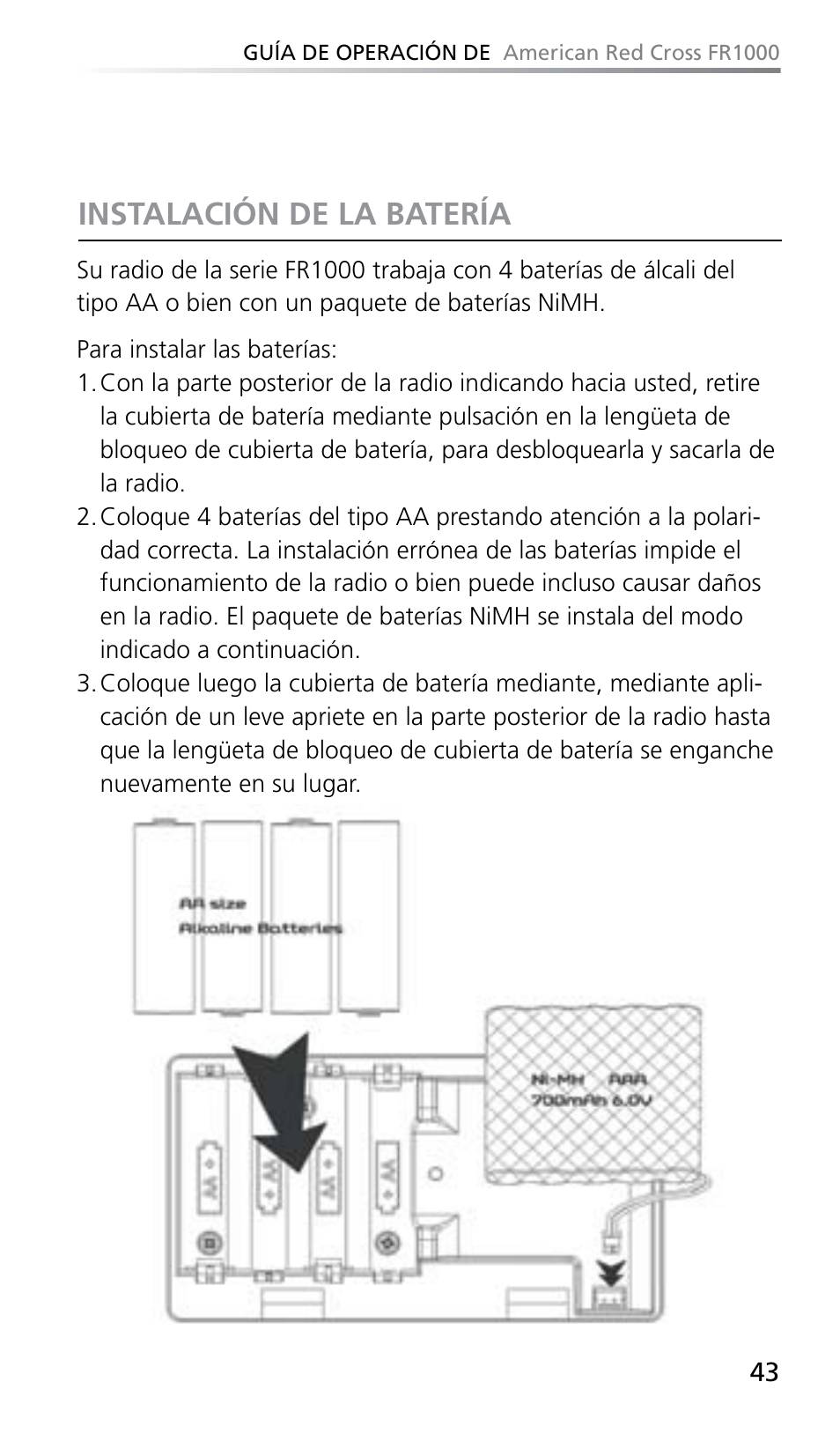 Instalación de la batería | Eton FR1000 User Manual | Page 43 / 66