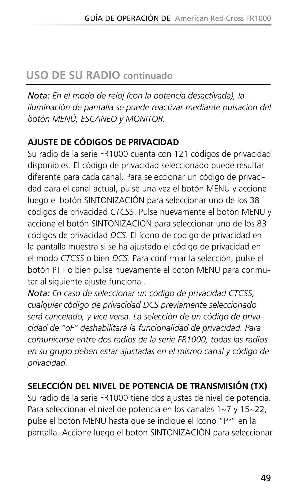 Uso de su radio | Eton FR1000 User Manual | Page 49 / 66