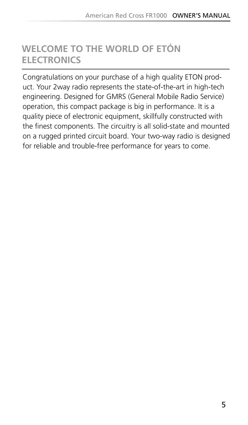 Welcome to the world of etón electronics | Eton FR1000 User Manual | Page 5 / 66