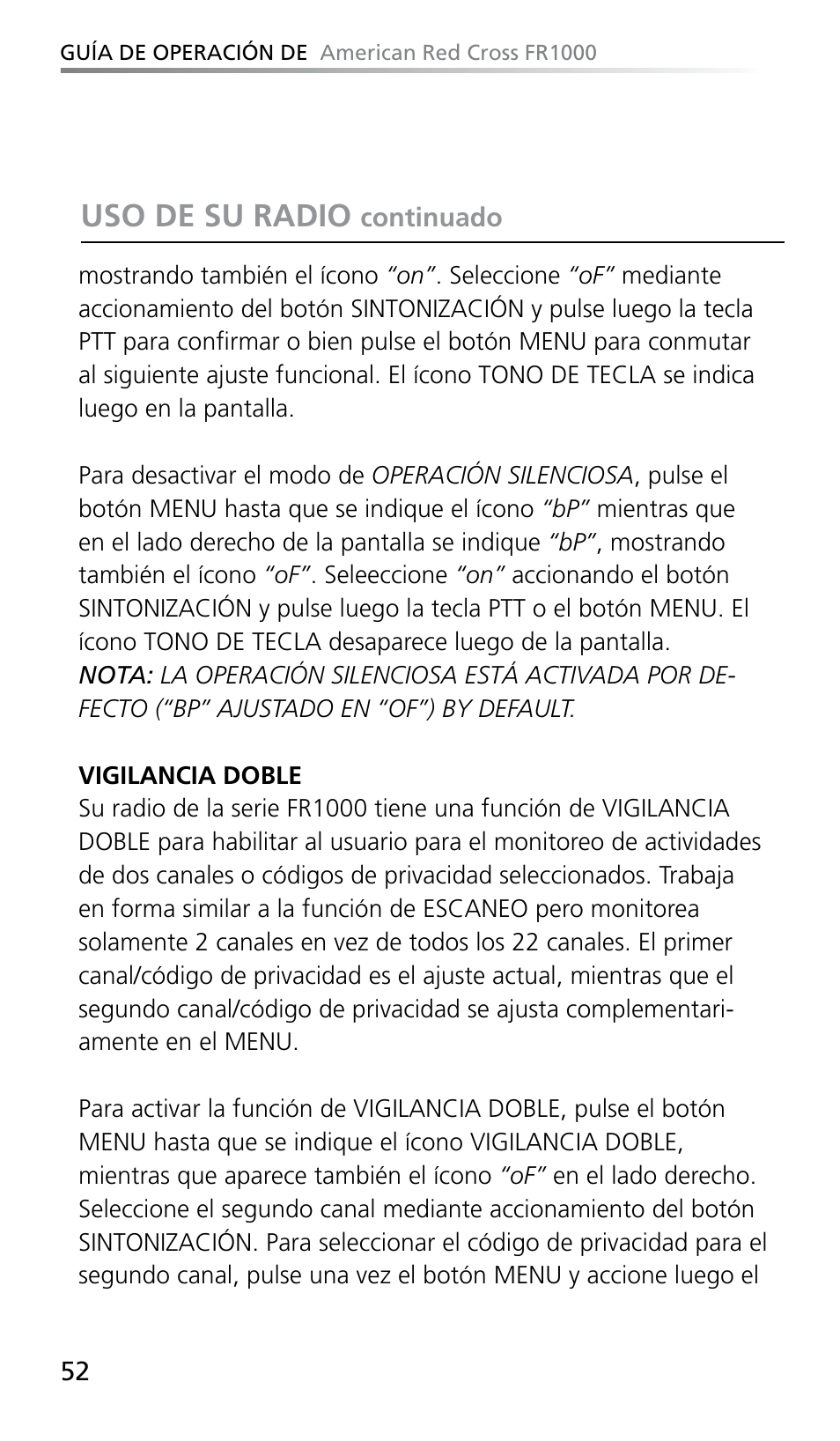 Uso de su radio | Eton FR1000 User Manual | Page 52 / 66