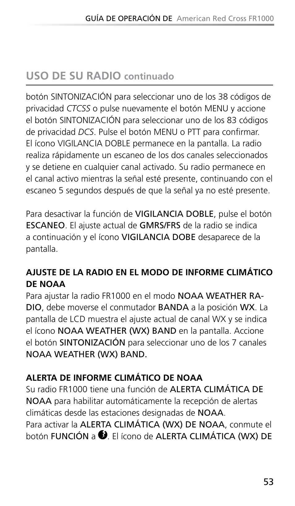 Uso de su radio | Eton FR1000 User Manual | Page 53 / 66