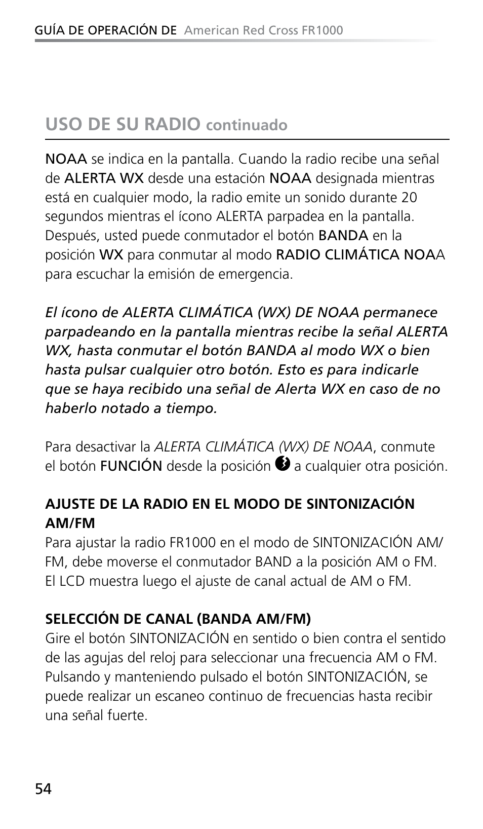 Uso de su radio | Eton FR1000 User Manual | Page 54 / 66