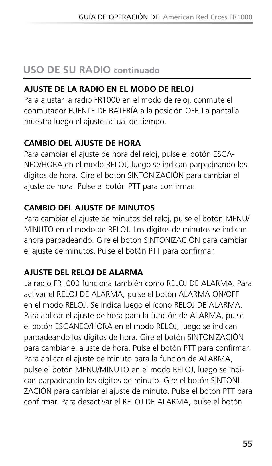 Uso de su radio | Eton FR1000 User Manual | Page 55 / 66