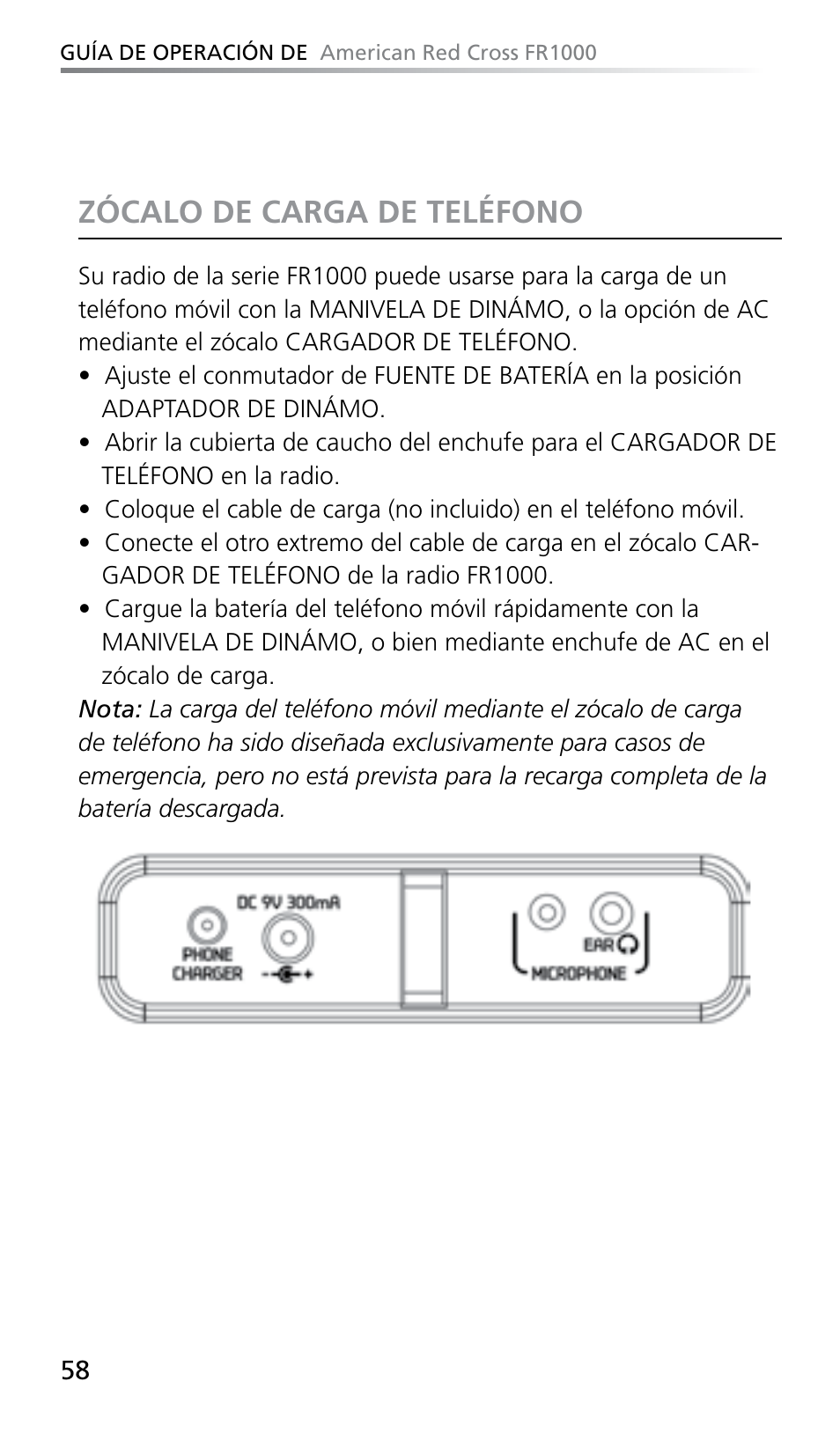 Zócalo de carga de teléfono | Eton FR1000 User Manual | Page 58 / 66