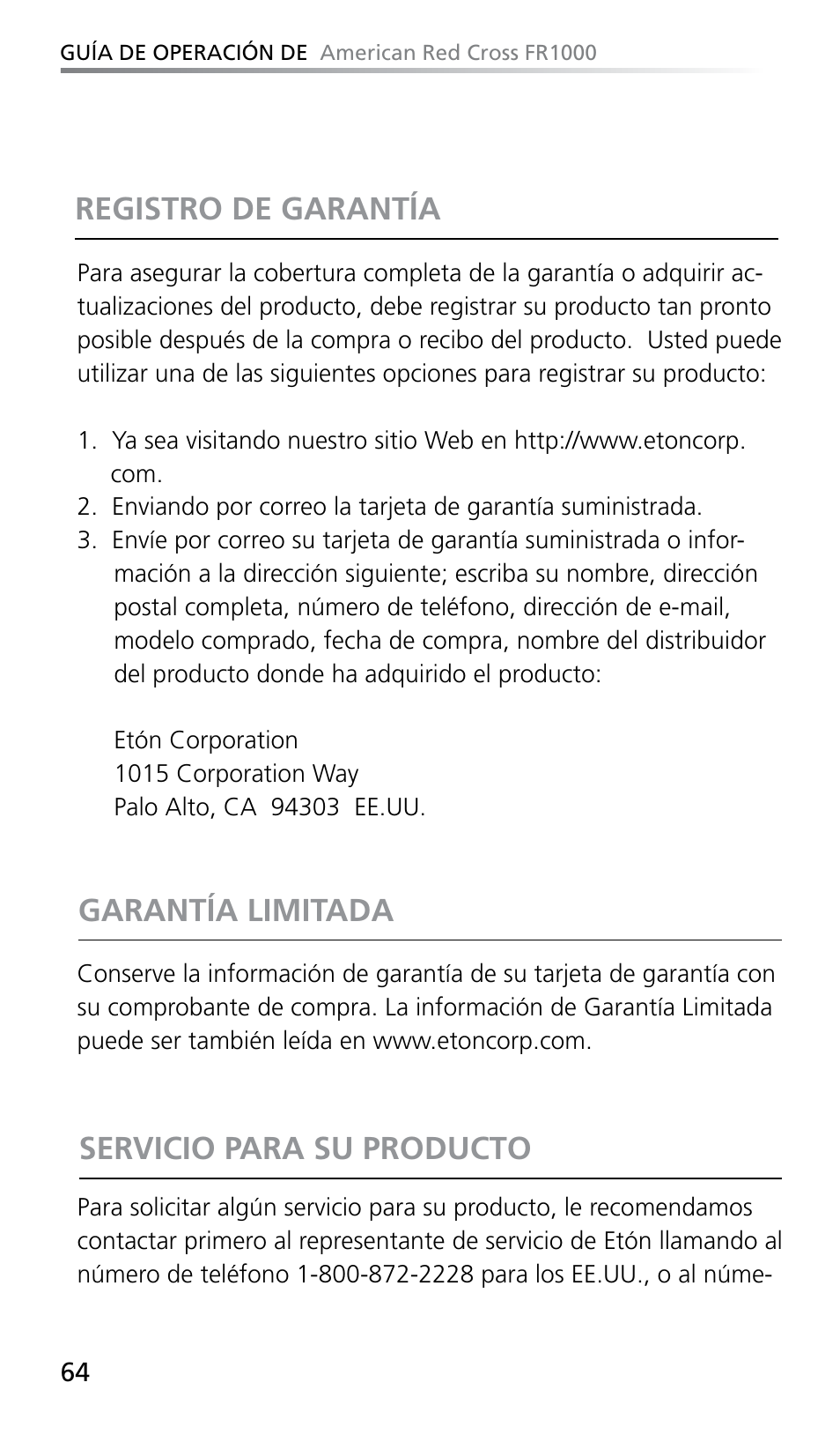 Eton FR1000 User Manual | Page 64 / 66