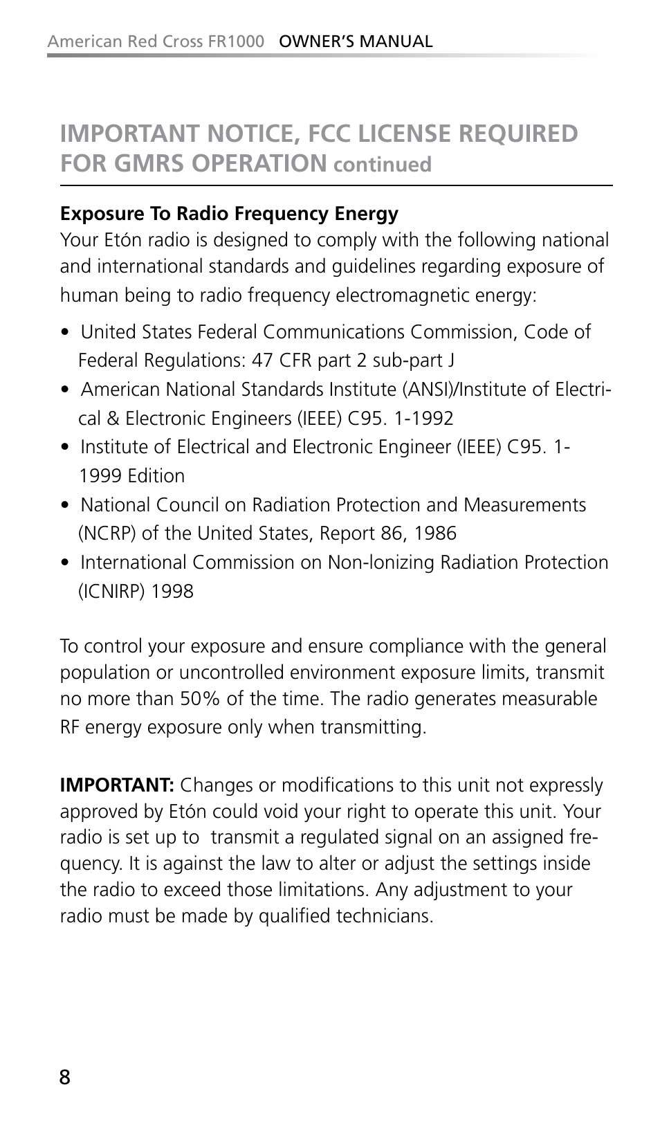 Eton FR1000 User Manual | Page 8 / 66