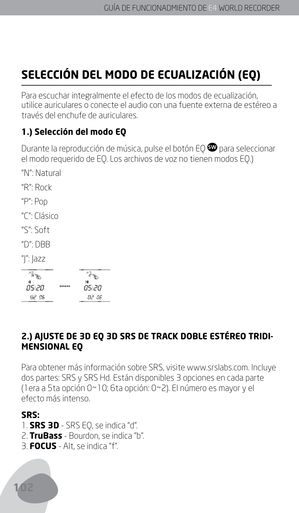 Selección del modo de ecualización (eq) | Eton E4 User Manual | Page 102 / 140