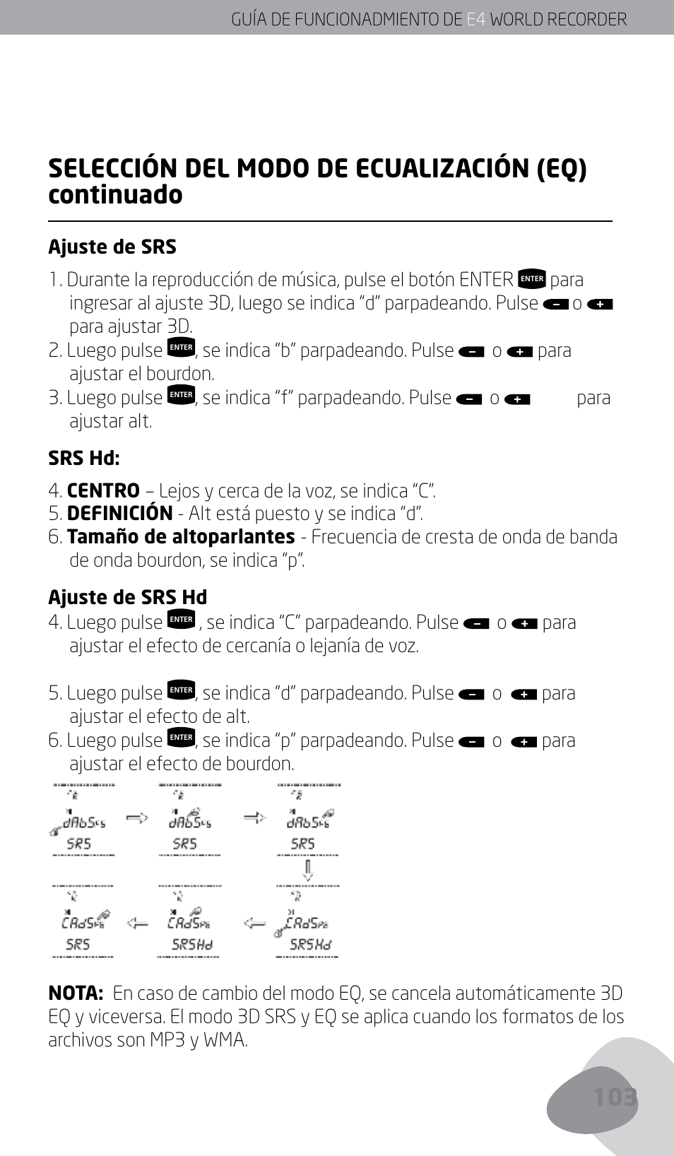 Selección del modo de ecualización (eq) continuado | Eton E4 User Manual | Page 103 / 140