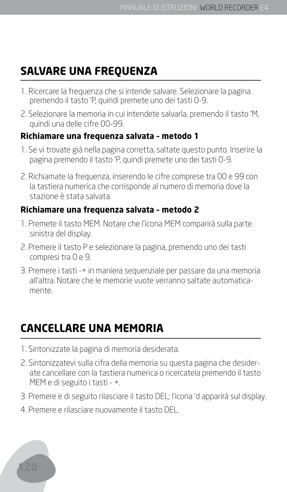 Salvare una frequenza | Eton E4 User Manual | Page 120 / 140