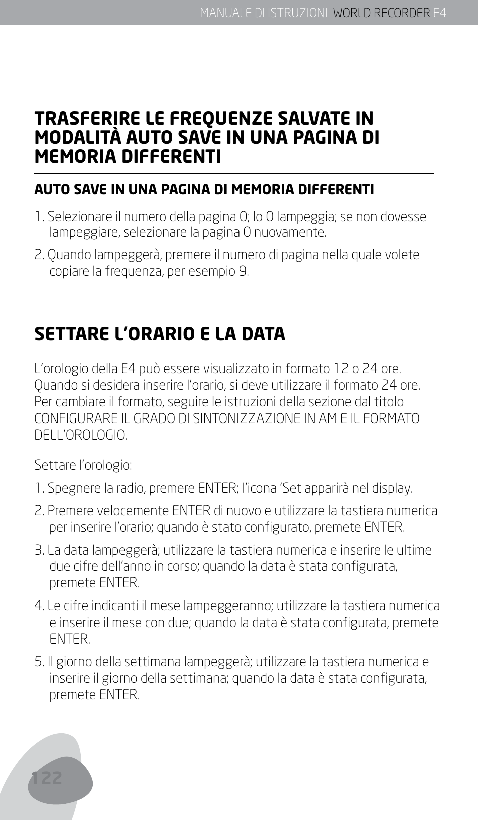 Settare l’orario e la data | Eton E4 User Manual | Page 122 / 140