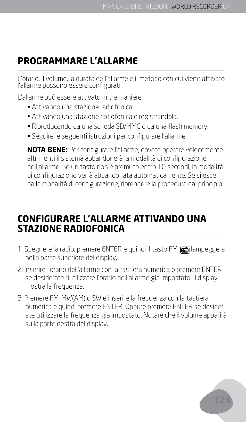 Programmare l’allarme | Eton E4 User Manual | Page 123 / 140