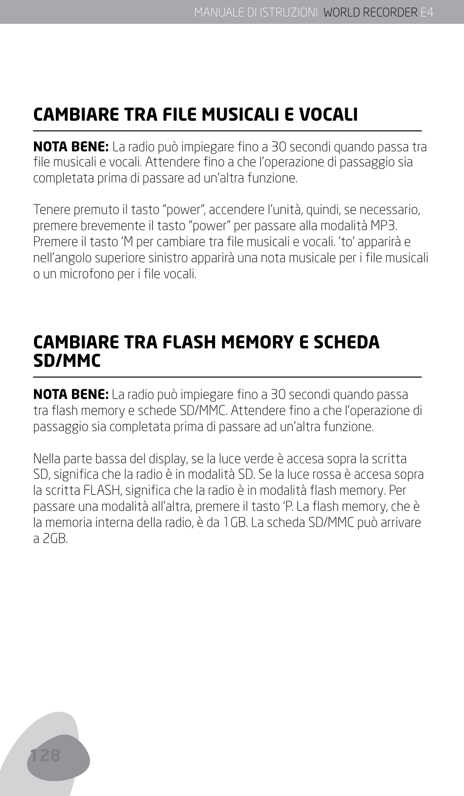 Cambiare tra file musicali e vocali | Eton E4 User Manual | Page 128 / 140