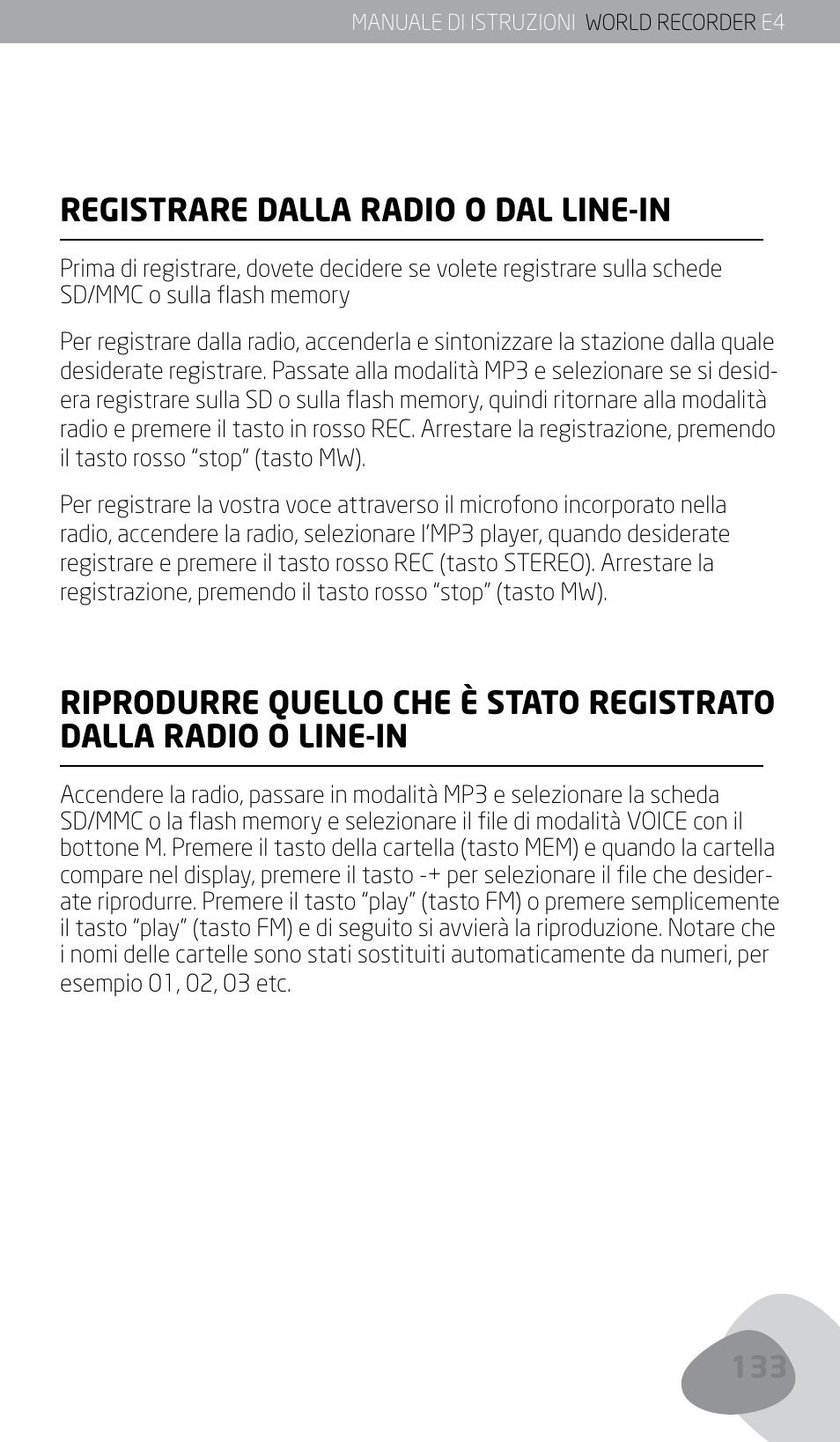 Registrare dalla radio o dal line-in | Eton E4 User Manual | Page 133 / 140