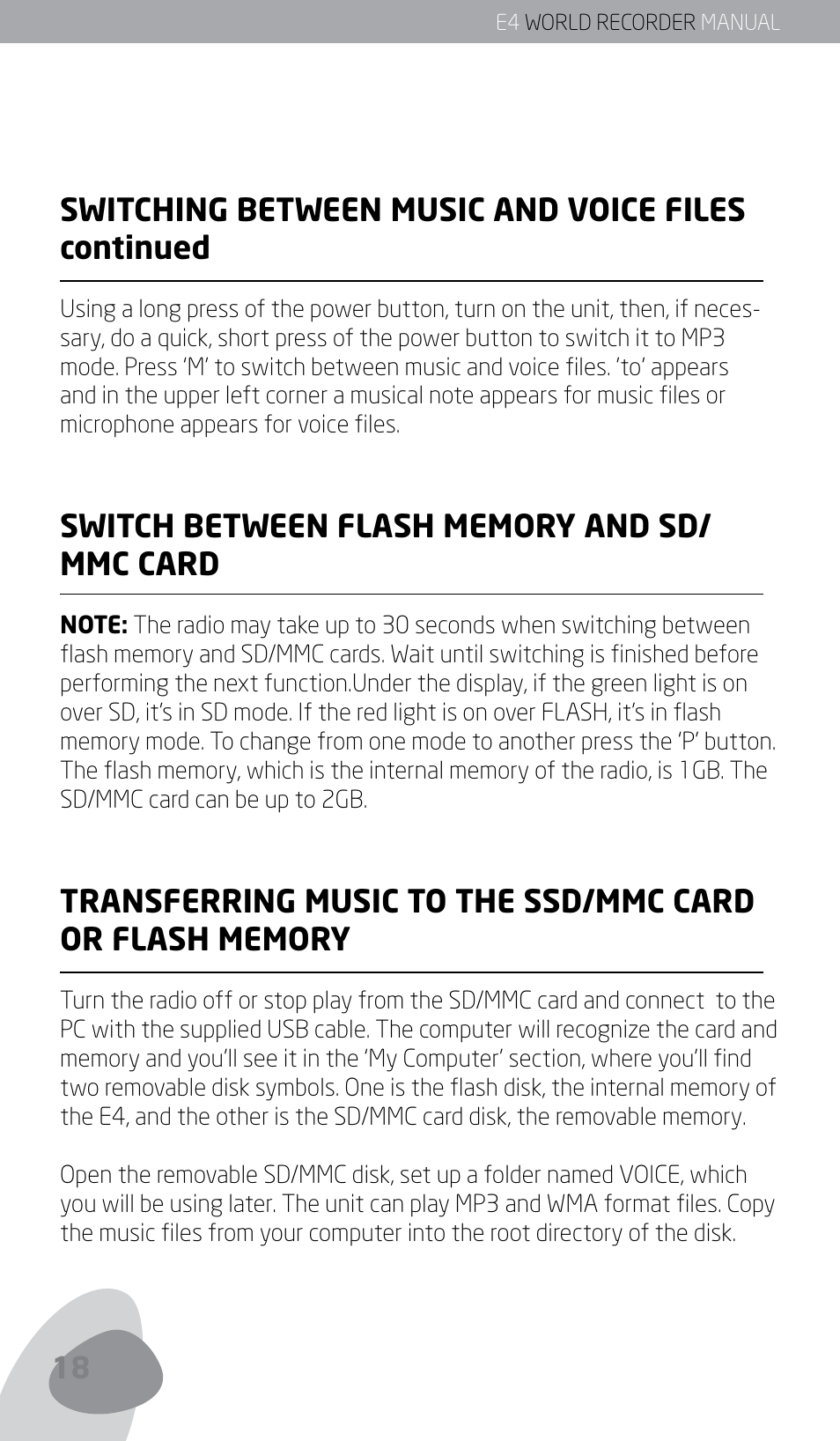 Switching between music and voice files continued | Eton E4 User Manual | Page 18 / 140