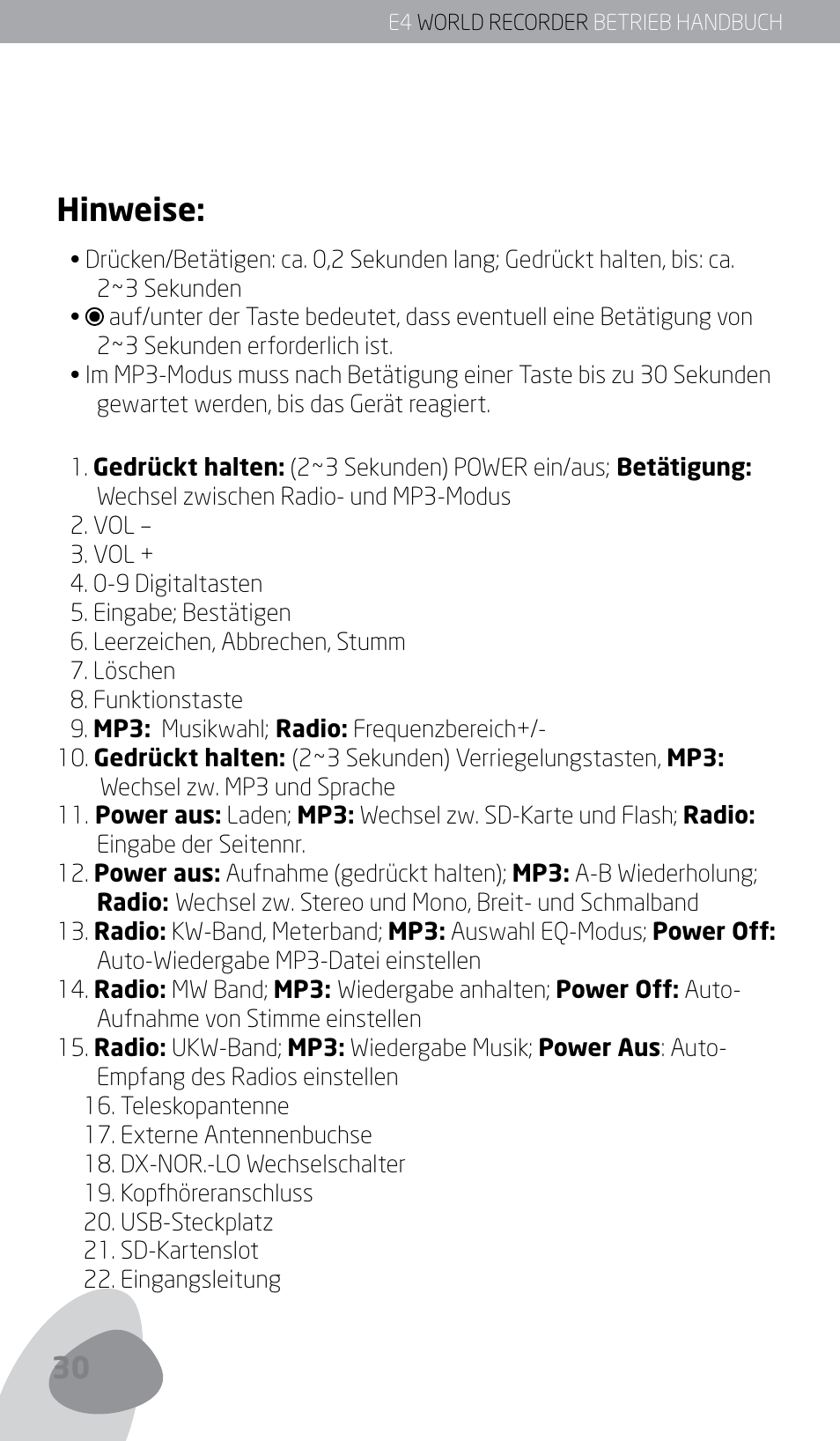 Hinweise | Eton E4 User Manual | Page 30 / 140