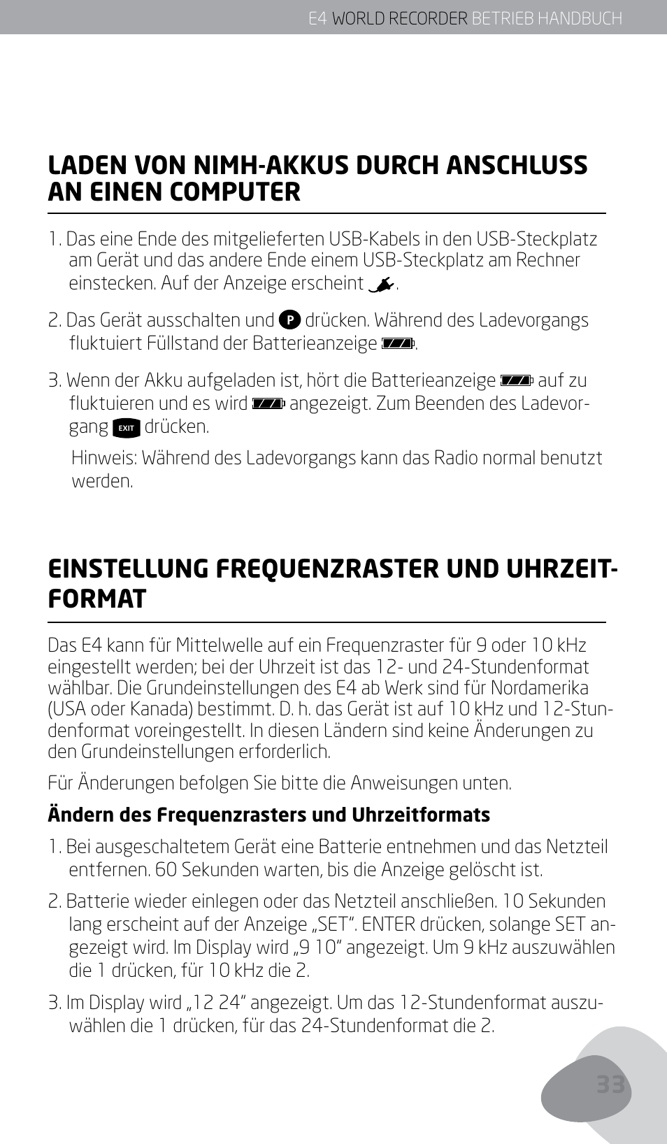 Einstellung frequenzraster und uhrzeit- format | Eton E4 User Manual | Page 33 / 140