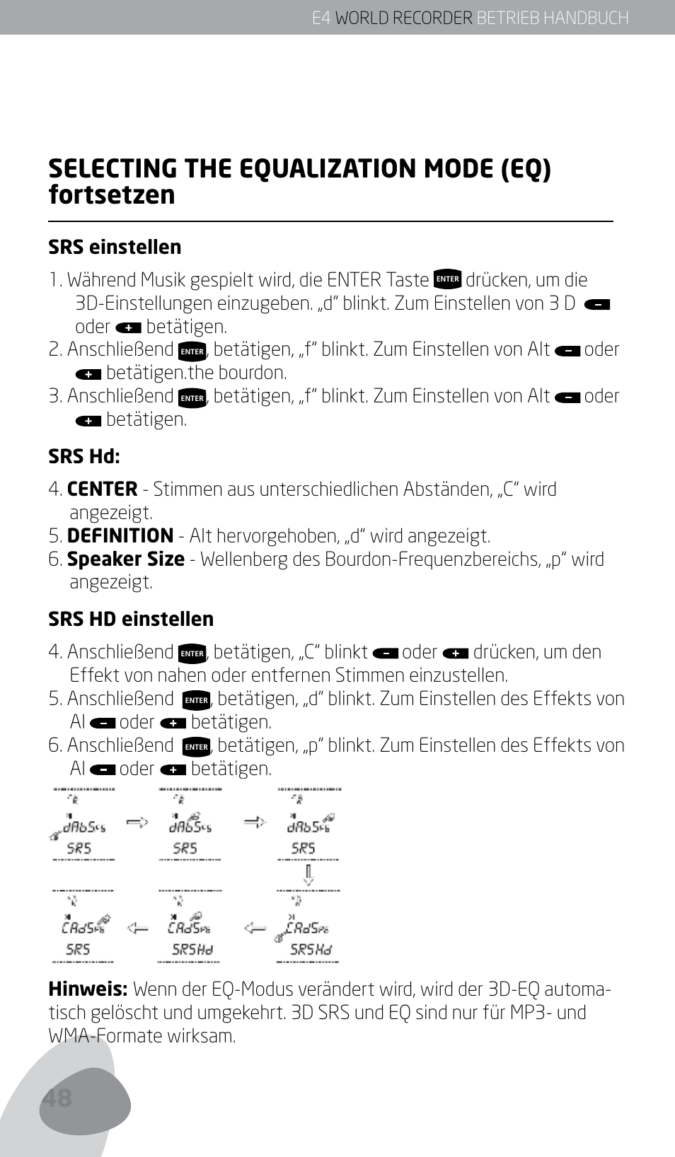 Selecting the equalization mode (eq) fortsetzen | Eton E4 User Manual | Page 48 / 140