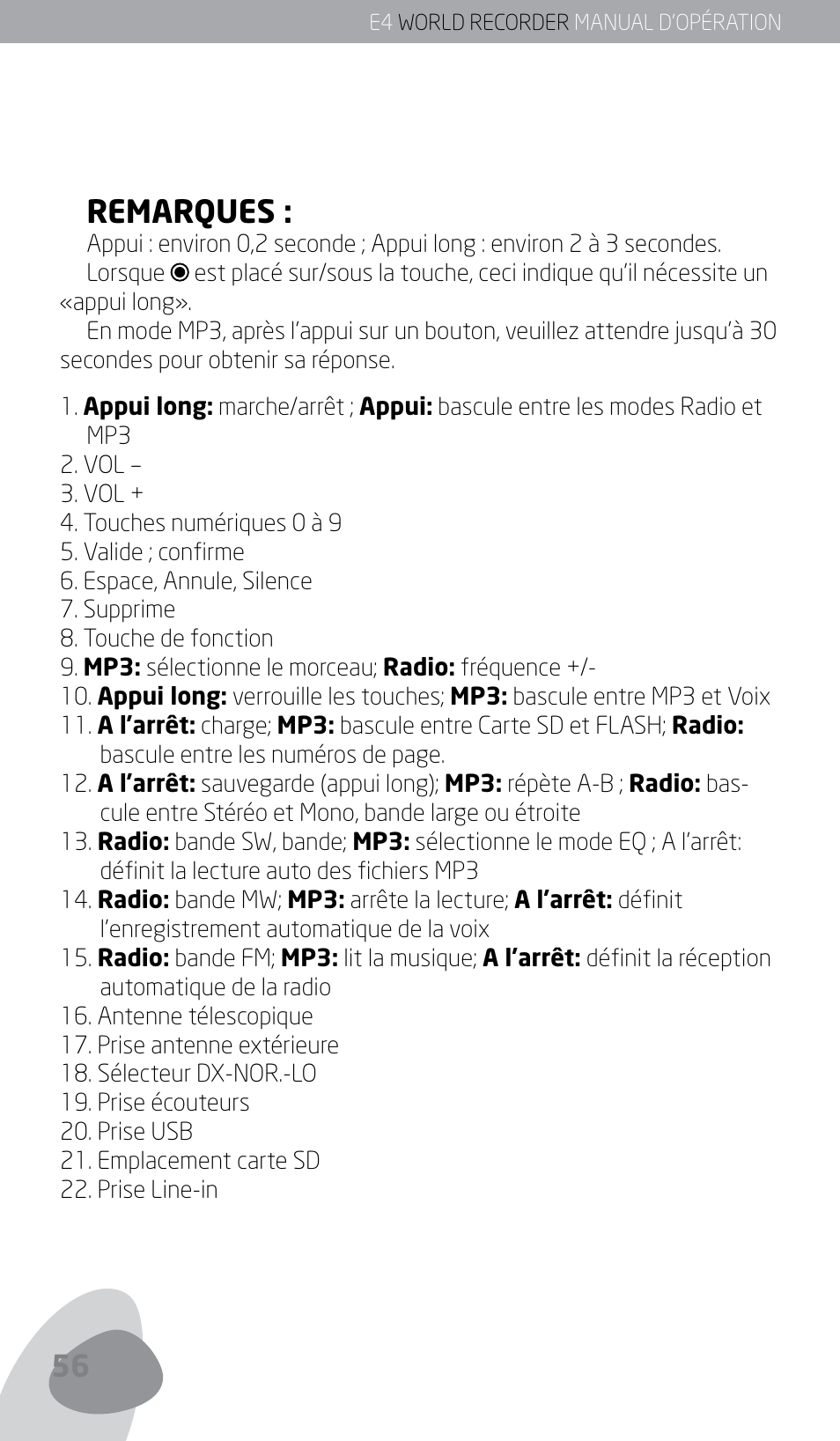 Remarques | Eton E4 User Manual | Page 56 / 140