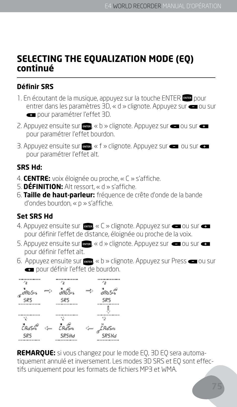 Selecting the equalization mode (eq) continué | Eton E4 User Manual | Page 75 / 140