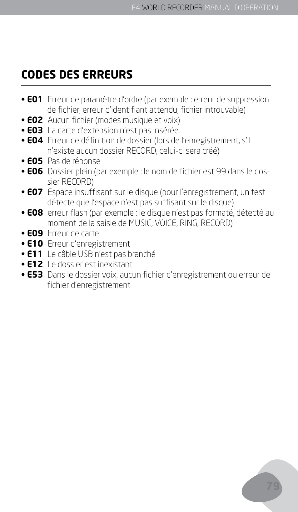 Codes des erreurs | Eton E4 User Manual | Page 79 / 140