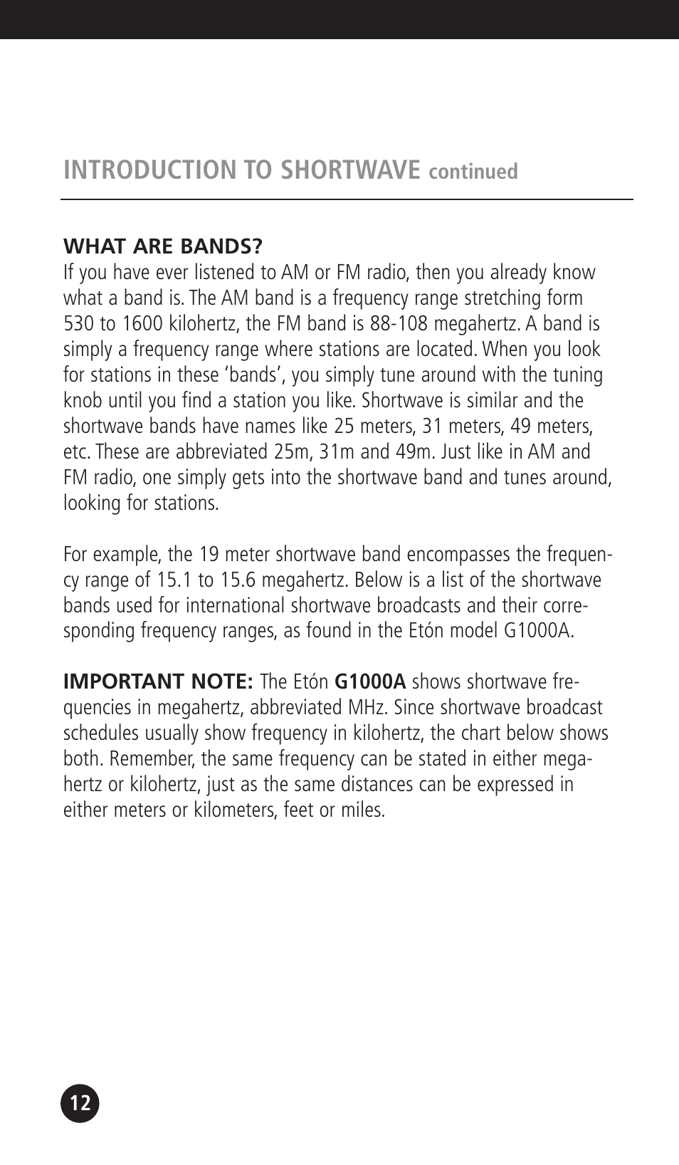 Introduction to shortwave | Eton G1000A User Manual | Page 12 / 56