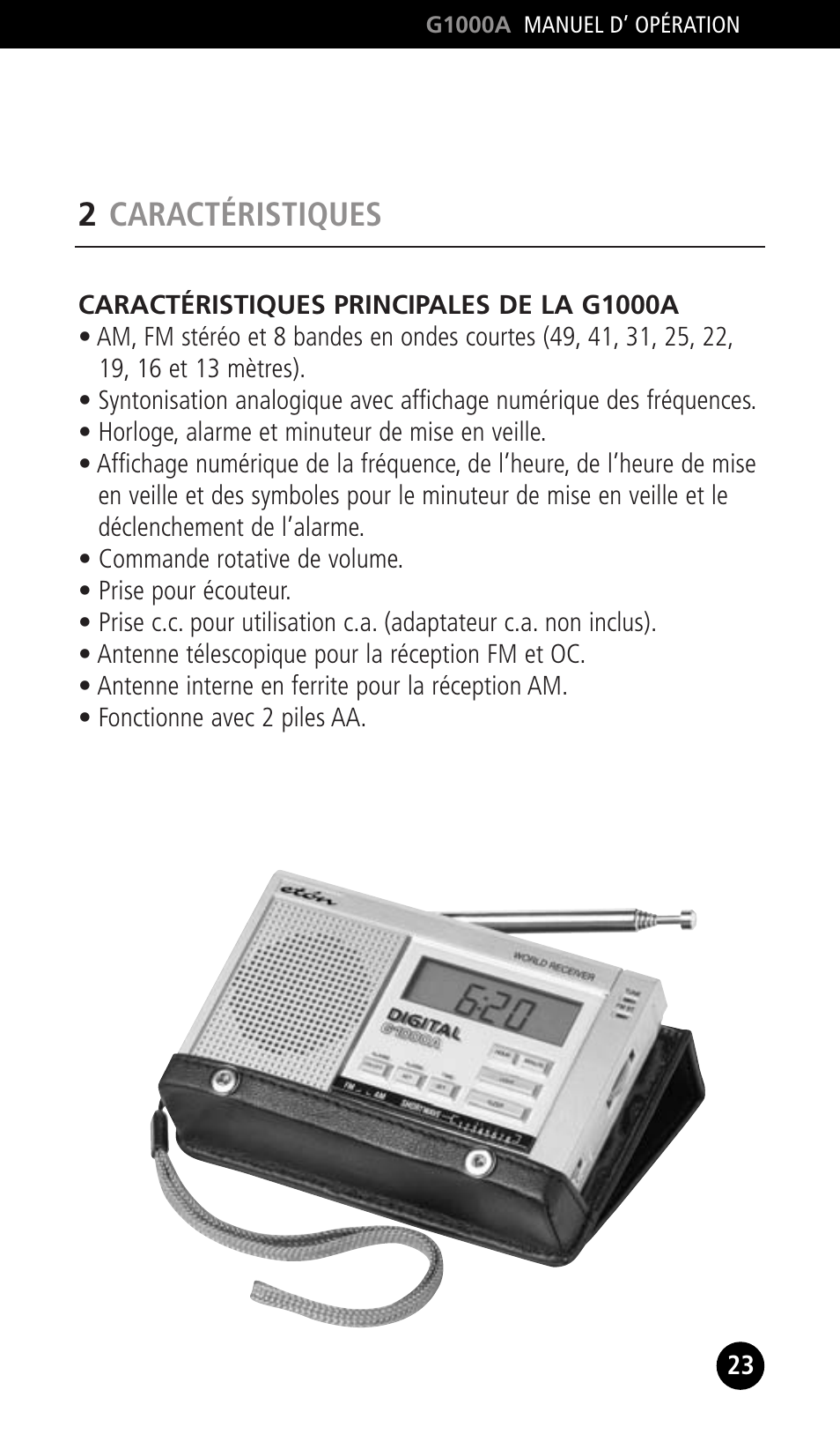 2caractéristiques | Eton G1000A User Manual | Page 23 / 56