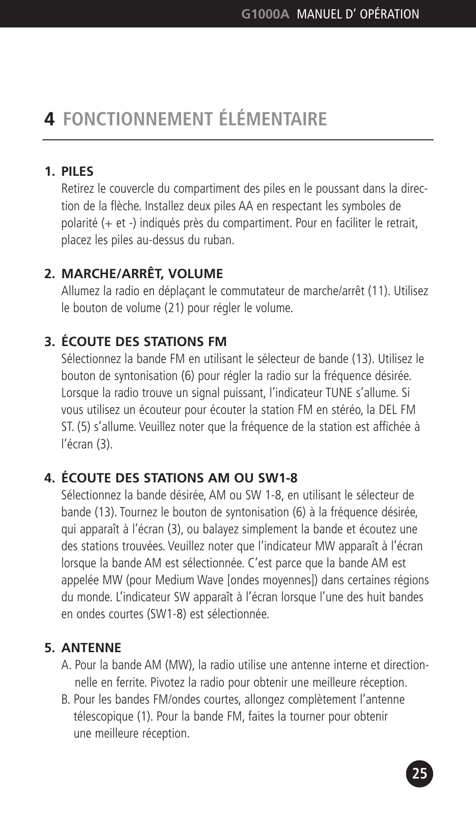 4fonctionnement élémentaire | Eton G1000A User Manual | Page 25 / 56