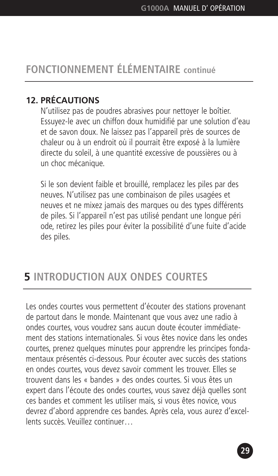 Fonctionnement élémentaire, 5introduction aux ondes courtes | Eton G1000A User Manual | Page 29 / 56