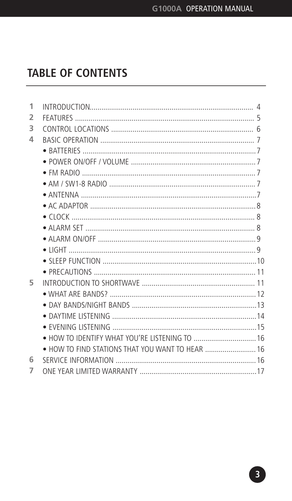 Eton G1000A User Manual | Page 3 / 56