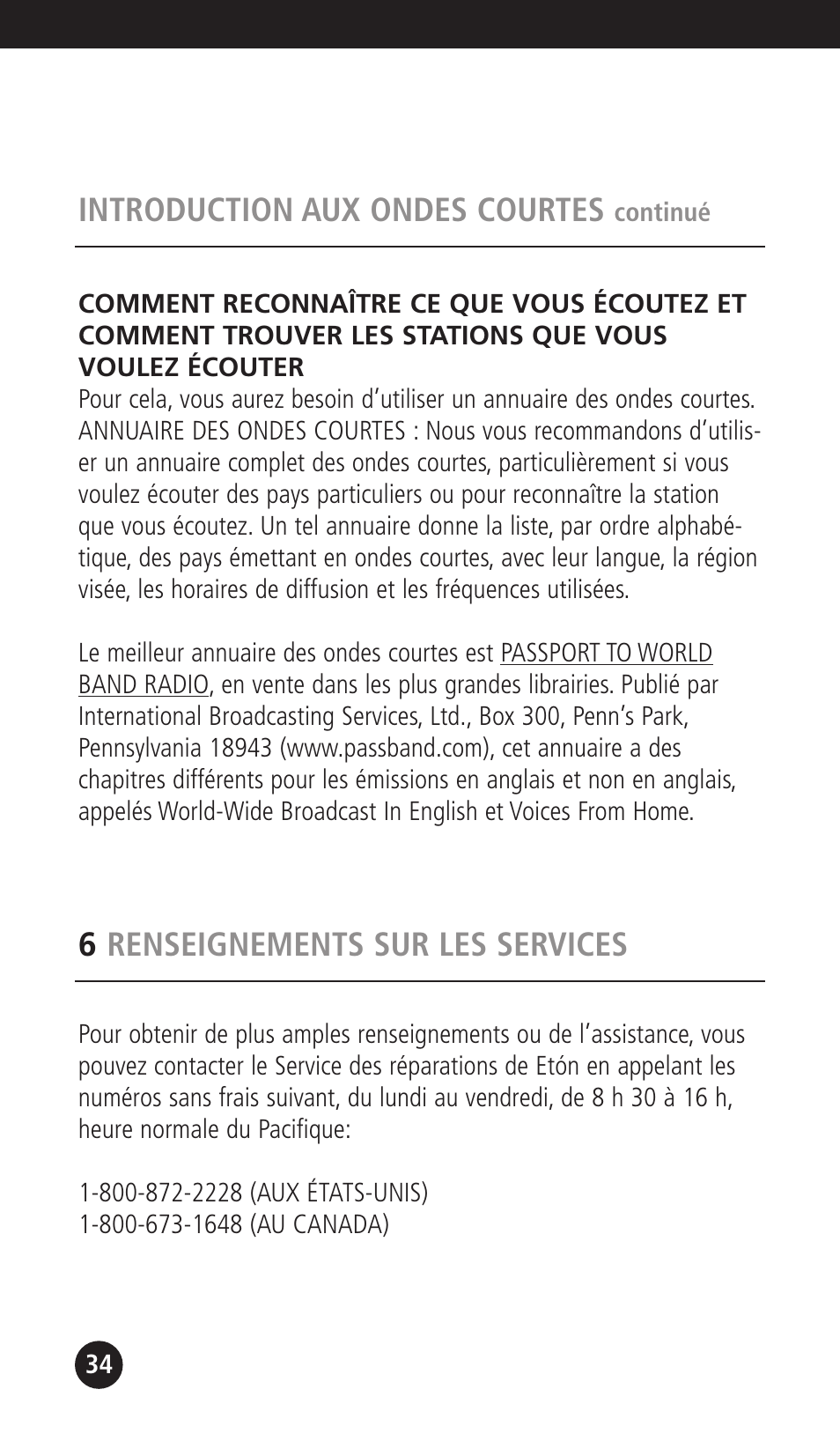 Introduction aux ondes courtes, 6renseignements sur les services | Eton G1000A User Manual | Page 34 / 56