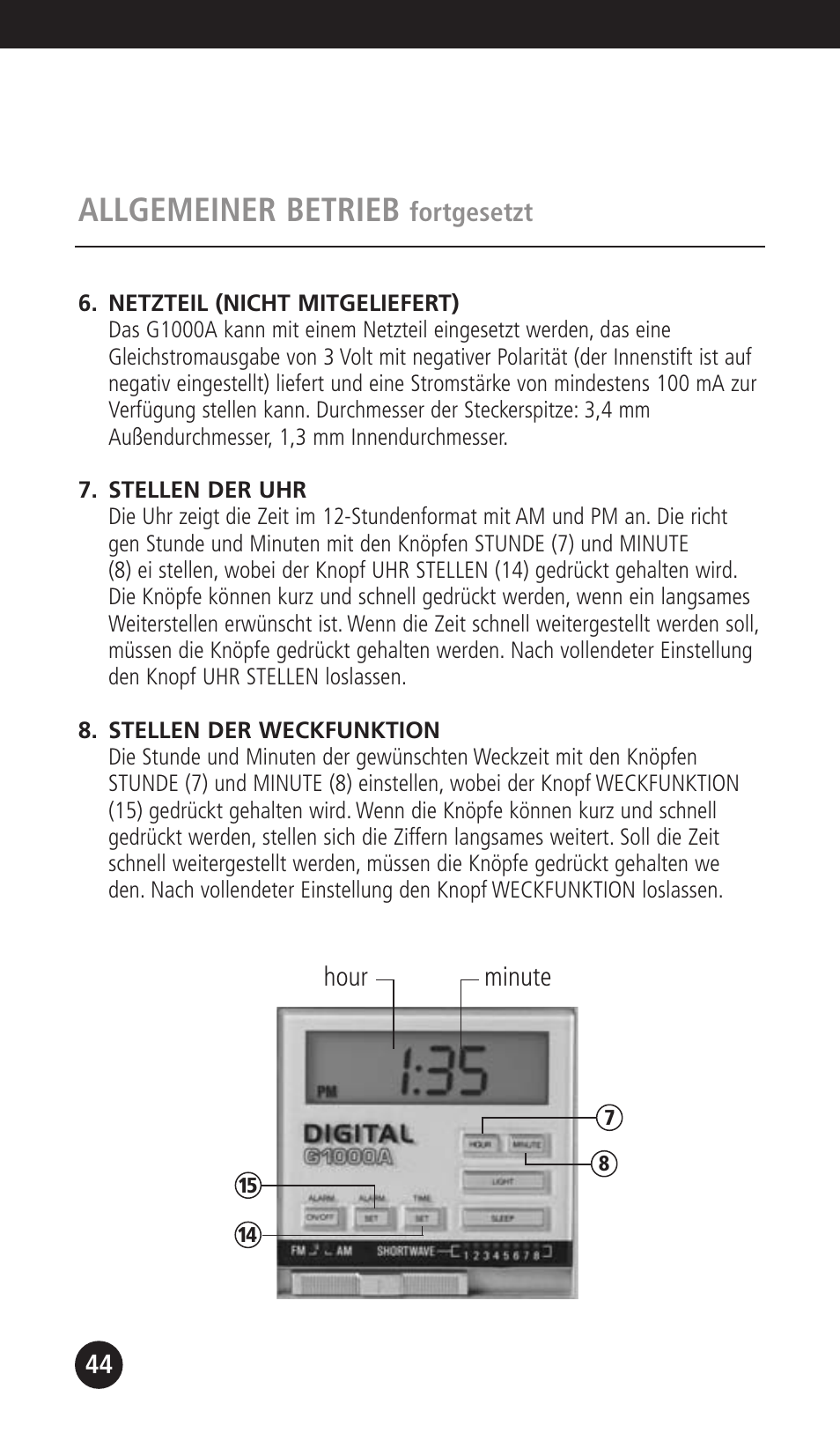 Allgemeiner betrieb | Eton G1000A User Manual | Page 44 / 56