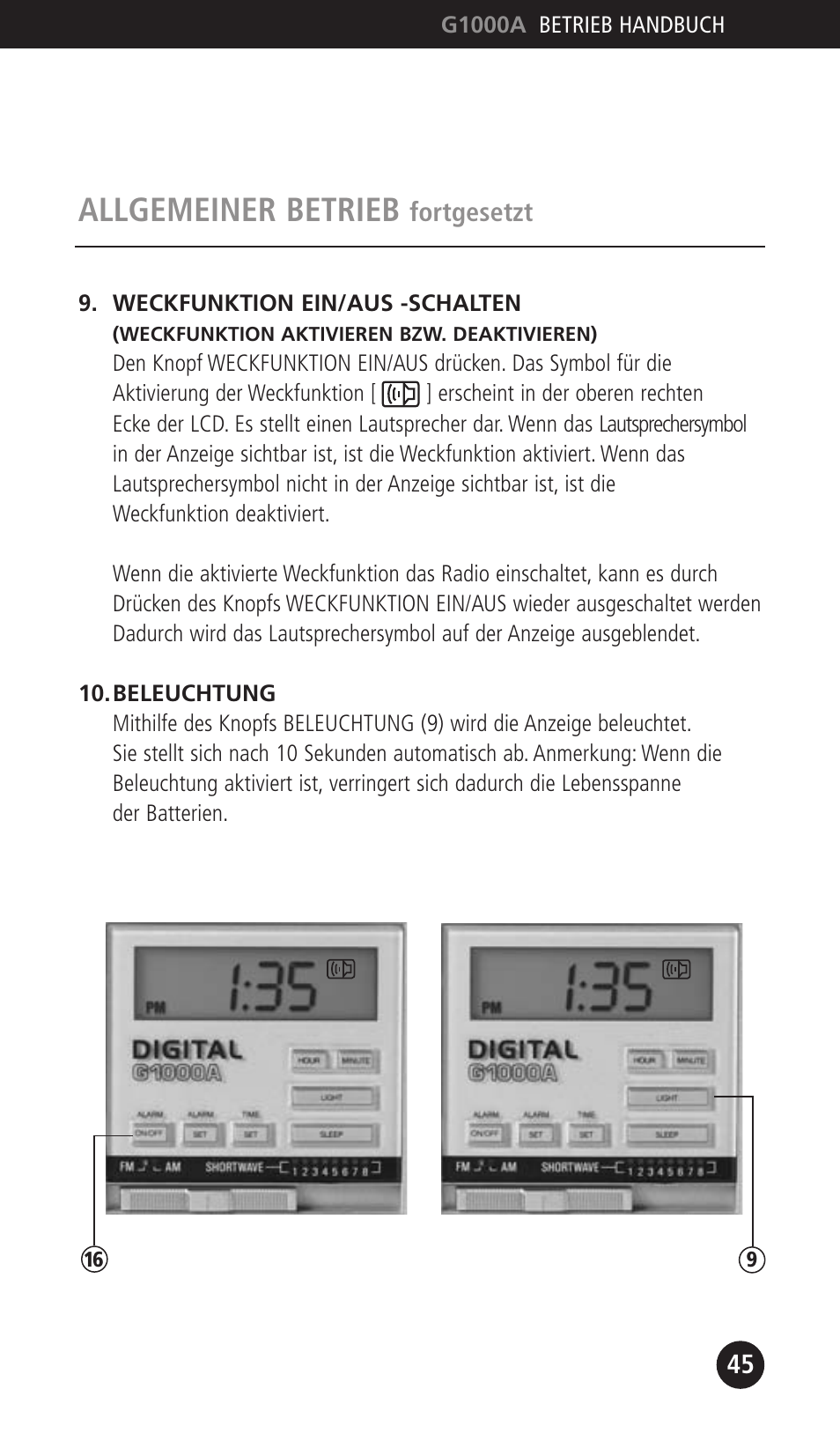 Allgemeiner betrieb | Eton G1000A User Manual | Page 45 / 56