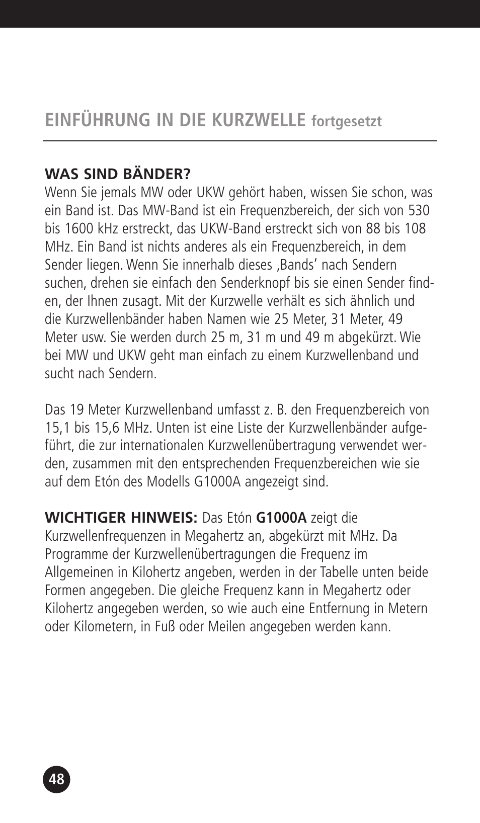 Einführung in die kurzwelle | Eton G1000A User Manual | Page 48 / 56