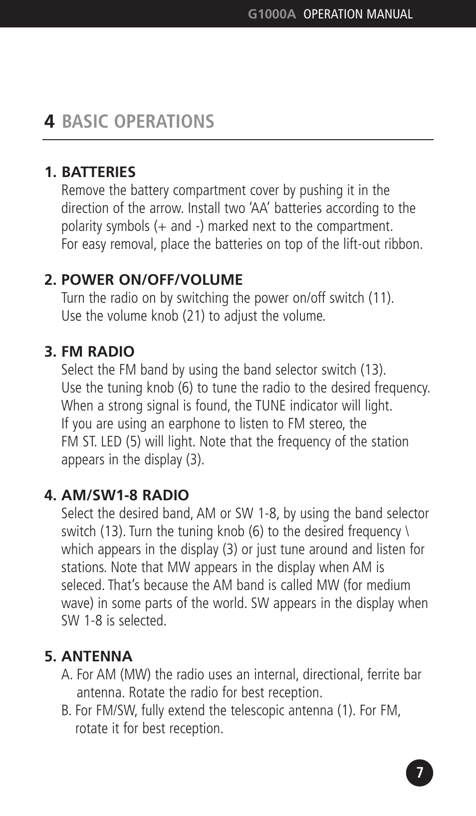 4basic operations | Eton G1000A User Manual | Page 7 / 56