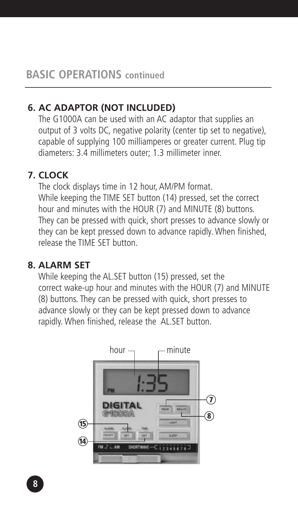 Basic operations | Eton G1000A User Manual | Page 8 / 56