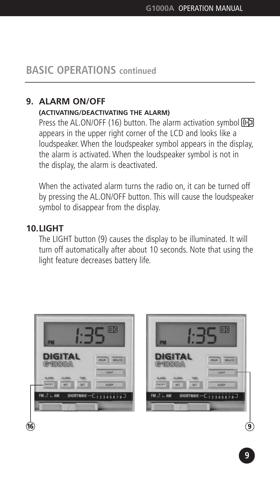 Basic operations | Eton G1000A User Manual | Page 9 / 56