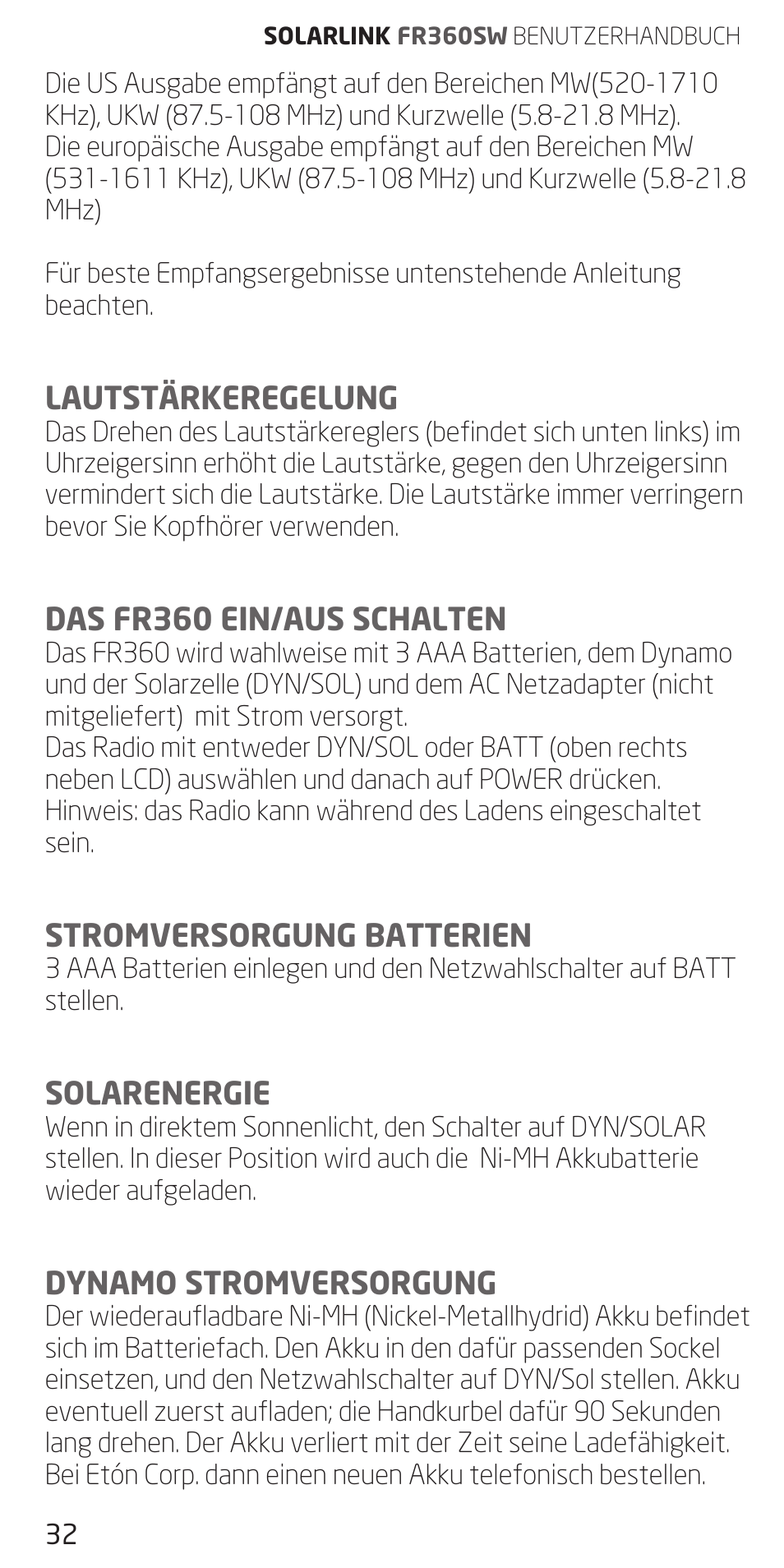 Eton FR360 User Manual | Page 32 / 48