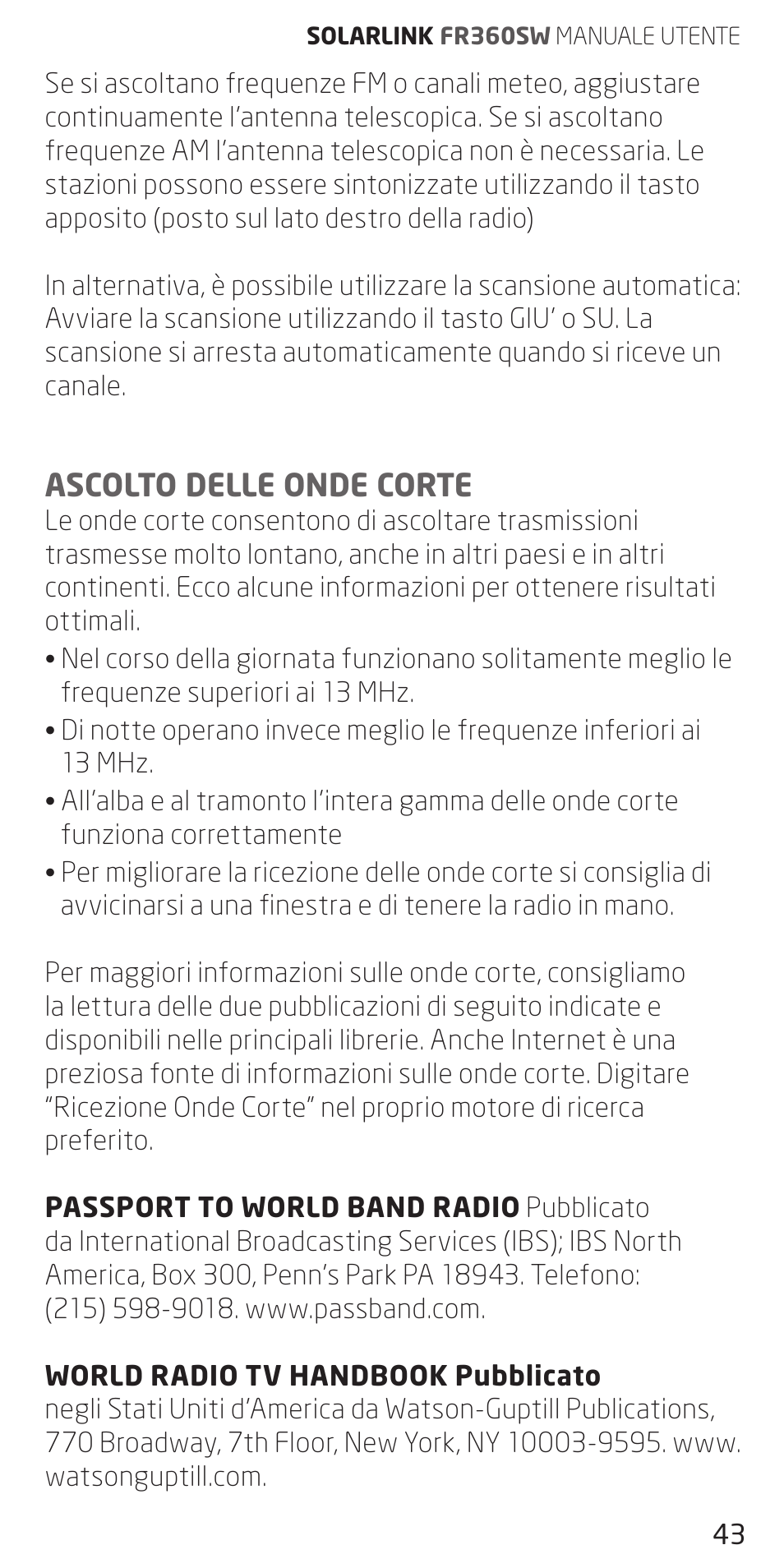 Ascolto delle onde corte | Eton FR360 User Manual | Page 43 / 48